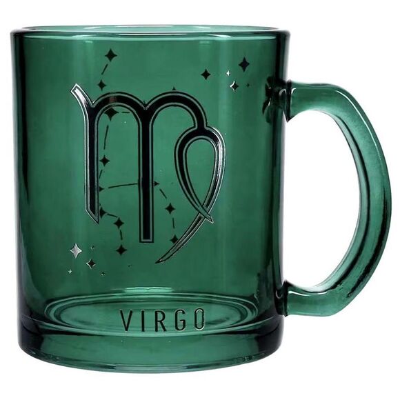 New Coffee Glass Virgo Zodiac Green Transparent Silver Star Constellation NWT - Picture 1 of 13